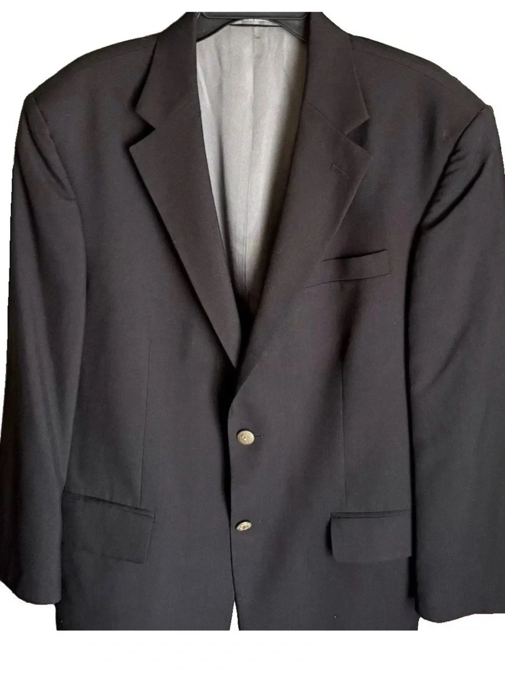 VTG OSCAR DE LA RENTA 43R Sport Coat Blazer BLK Gold Crest Buttons Ventless 90s